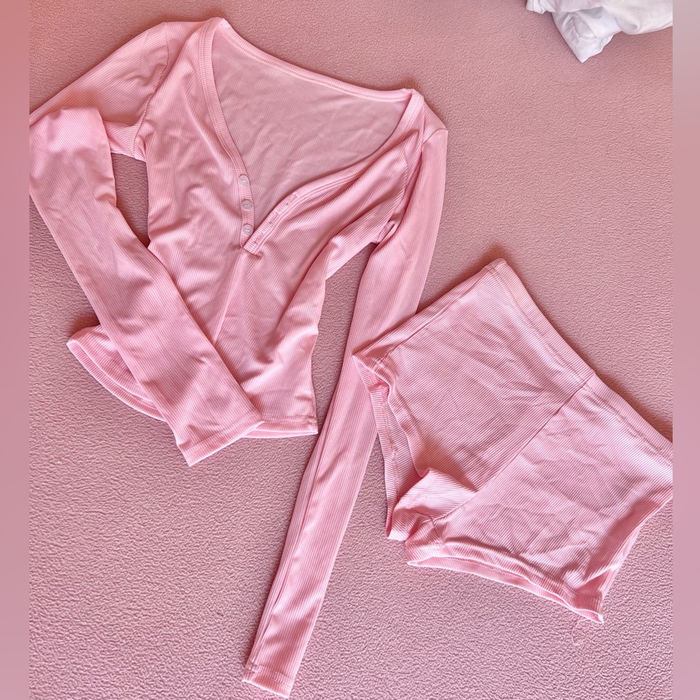 Pink two piece loungewear / pj set